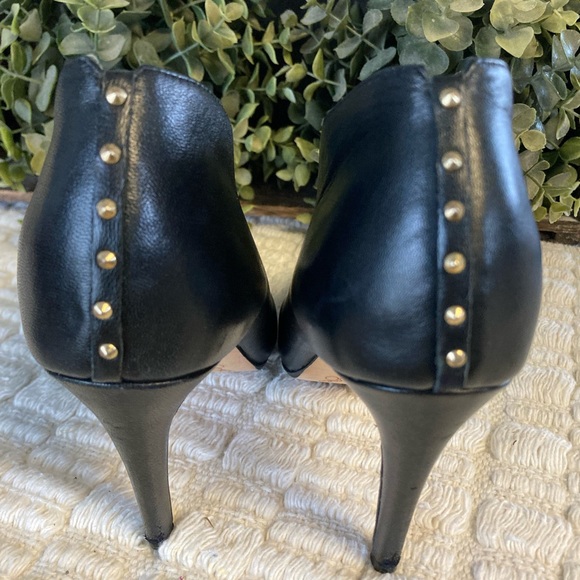 Halogen Black Leather Open Toe Heel with studs on back - Picture 4 of 5